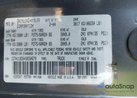 2004 Dodge Ram 1500 Slt/Laramie from USA, damaged, VIN 1D7HU18D64S650679